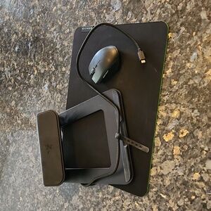 Razer wireless mouse, laptop stand, and large mousepad